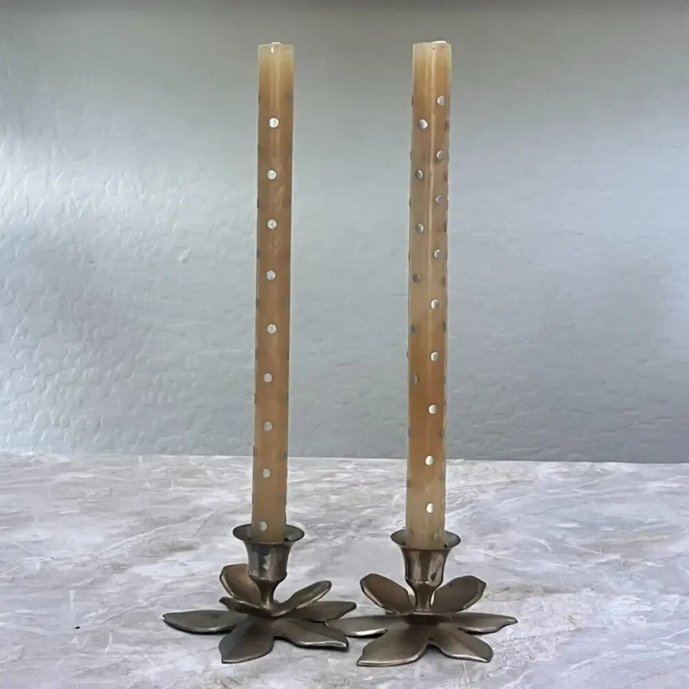 Pair of Vintage Lotus Flower Candlestick Holders Mid Century Modern Decor